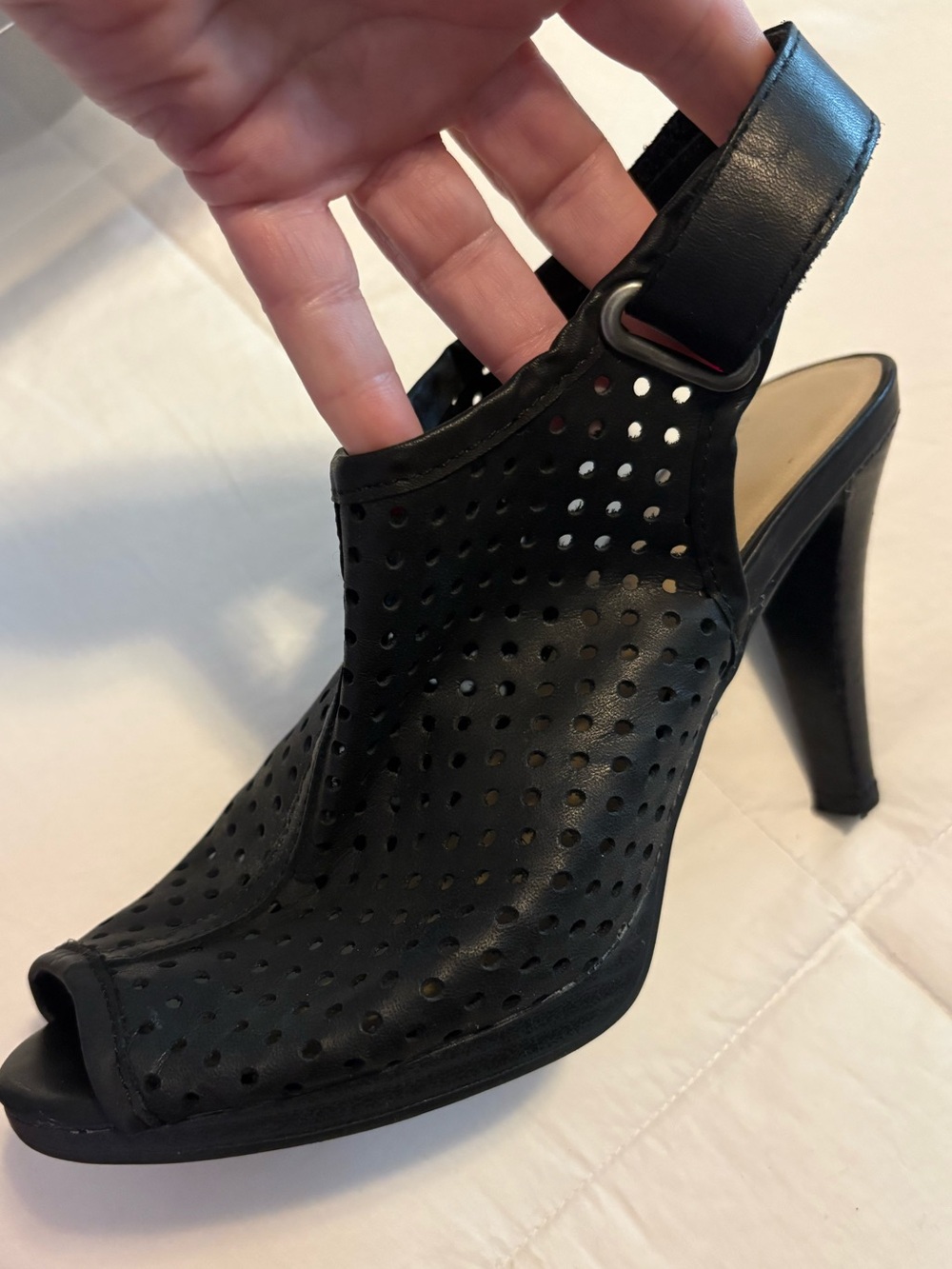 Audrey Brooke Black Perforated Slingback High Heel Sandal size 6.5